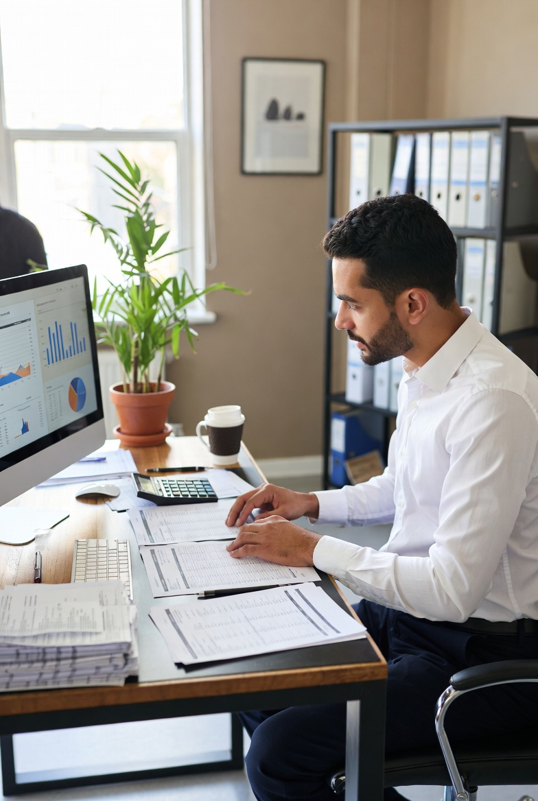Smiling small business owner reviewing clear financial reports on laptop, feeling confident after fixing bookkeeping mistakes